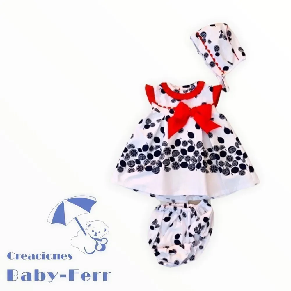 BABY FERR | White-Blue-Red | Fruits Matching Set with Bonnet